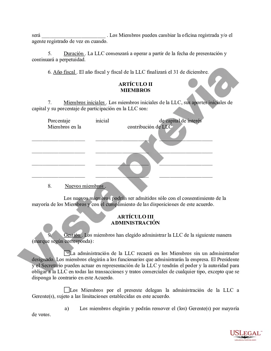 Preview Acuerdo Operativo de Sociedad de Responsabilidad Limitada LLC