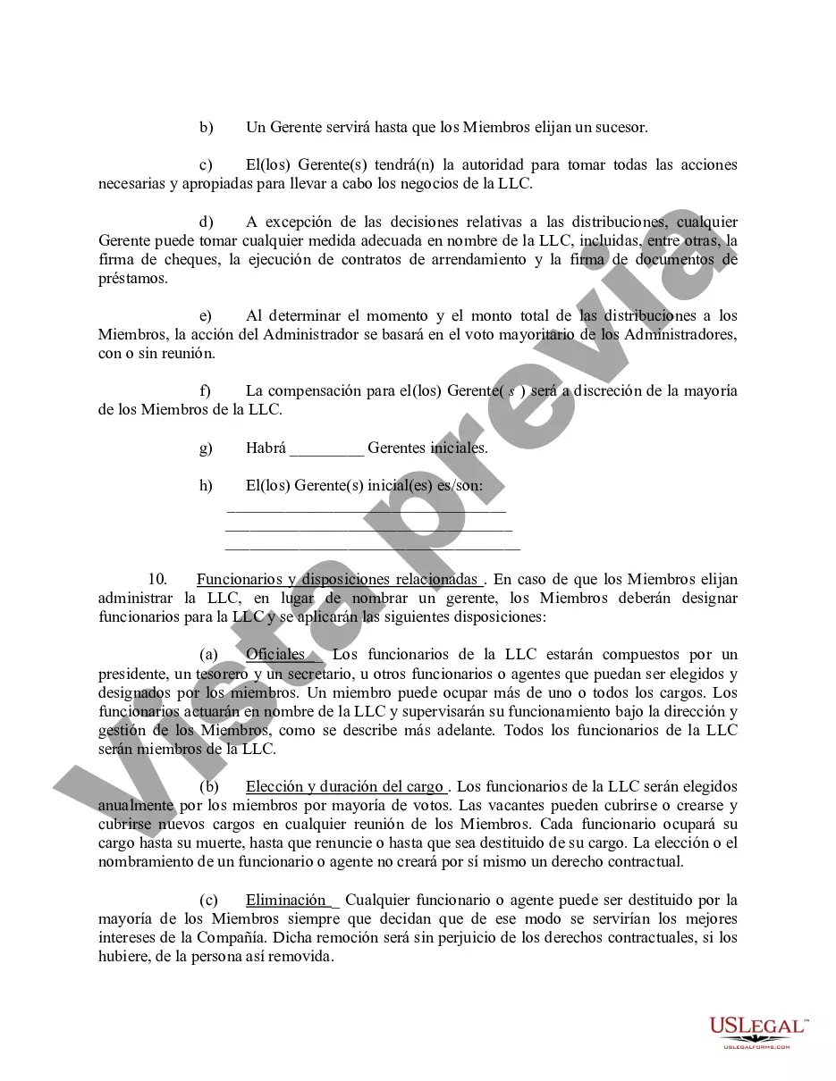 Preview Acuerdo Operativo de Sociedad de Responsabilidad Limitada LLC