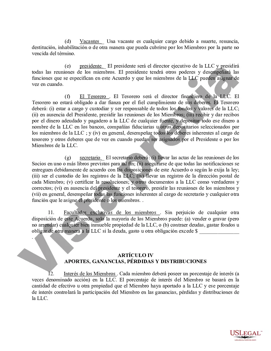 Preview Acuerdo Operativo de Sociedad de Responsabilidad Limitada LLC