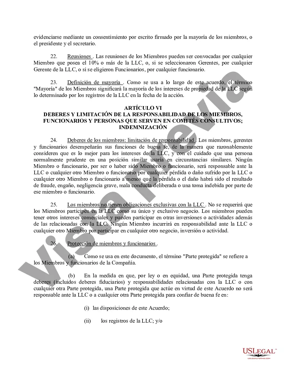 Preview Acuerdo Operativo de Sociedad de Responsabilidad Limitada LLC