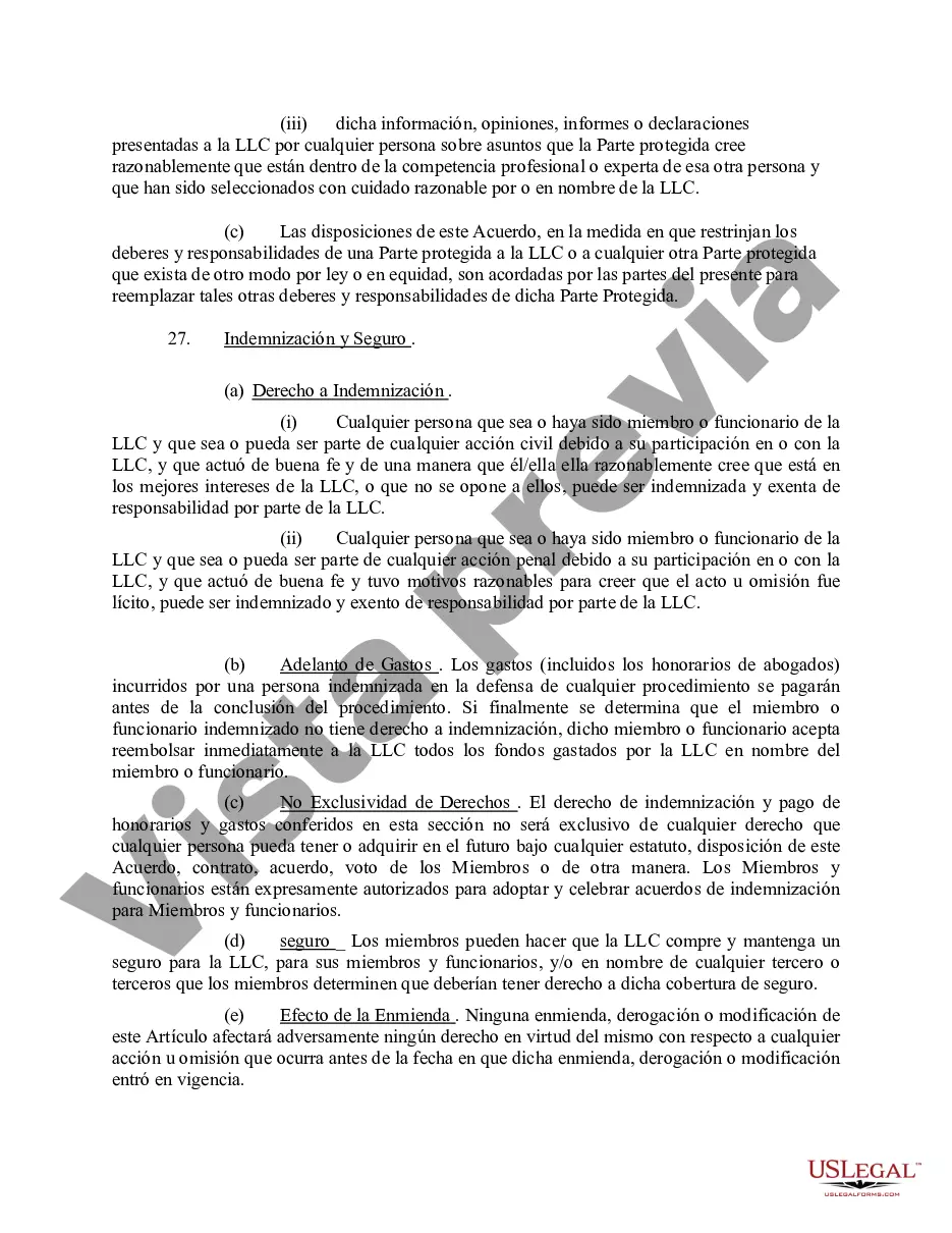 Preview Acuerdo Operativo de Sociedad de Responsabilidad Limitada LLC