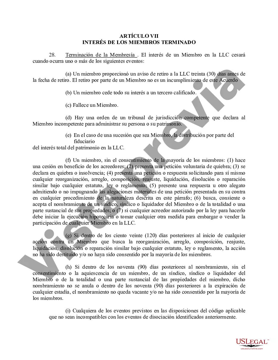 Preview Acuerdo Operativo de Sociedad de Responsabilidad Limitada LLC
