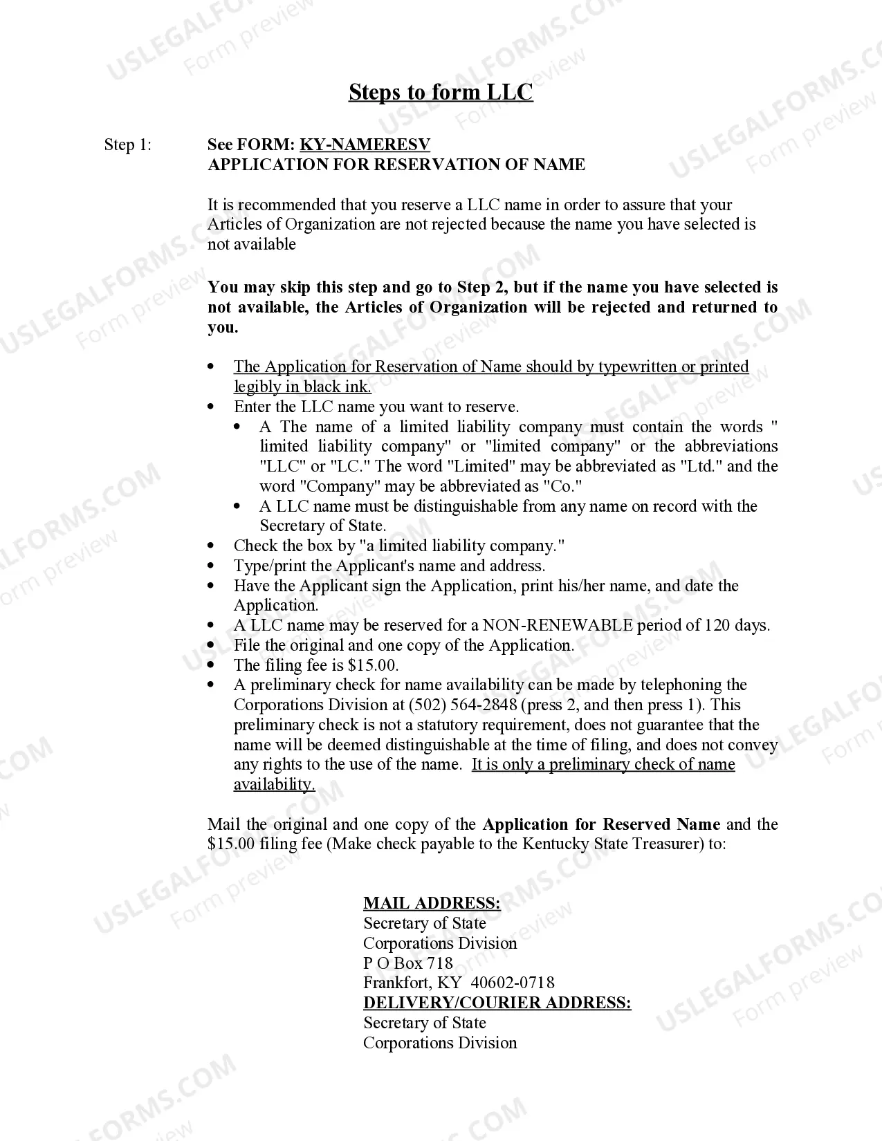 Preview Kentucky Limited Liability Company LLC Formation Package