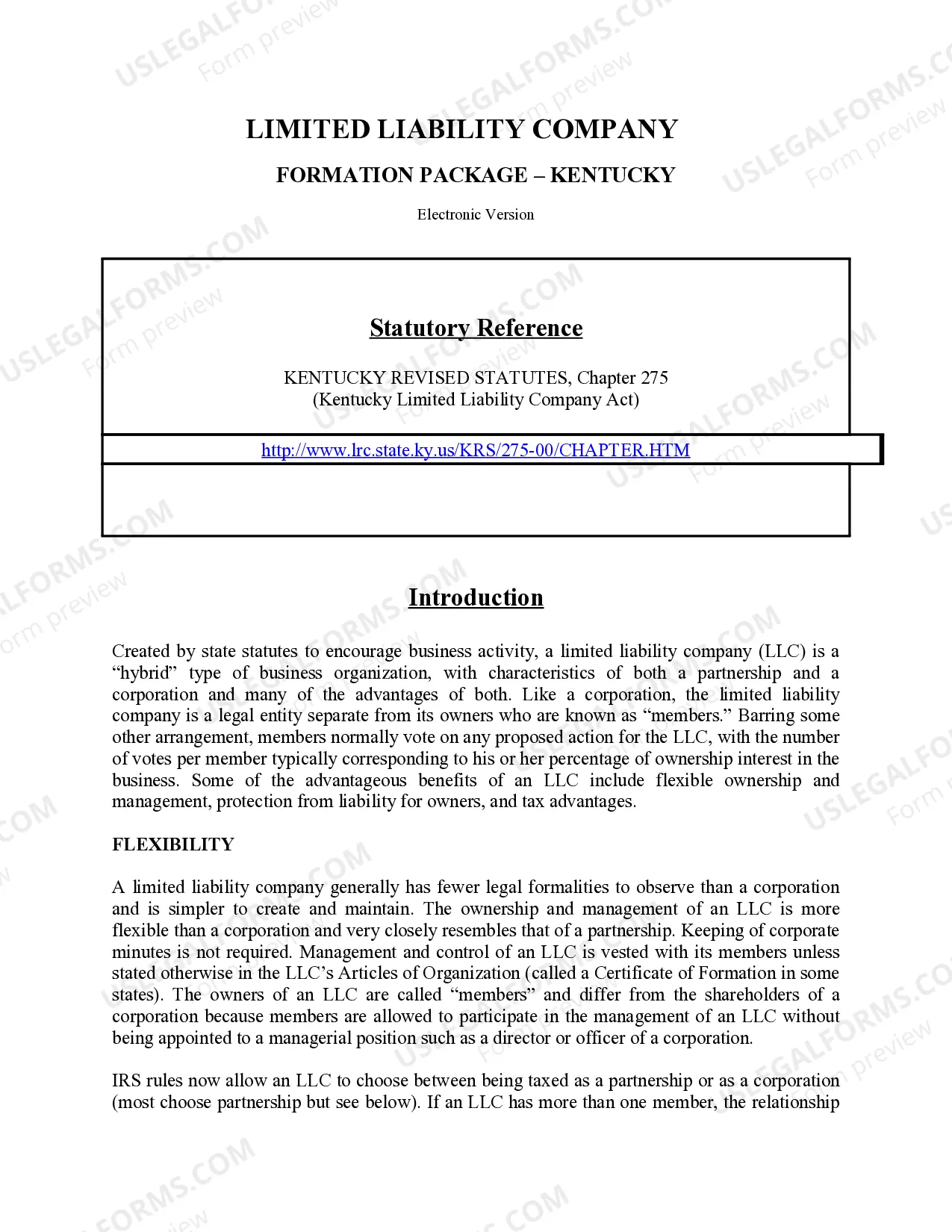Preview Kentucky Limited Liability Company LLC Formation Package