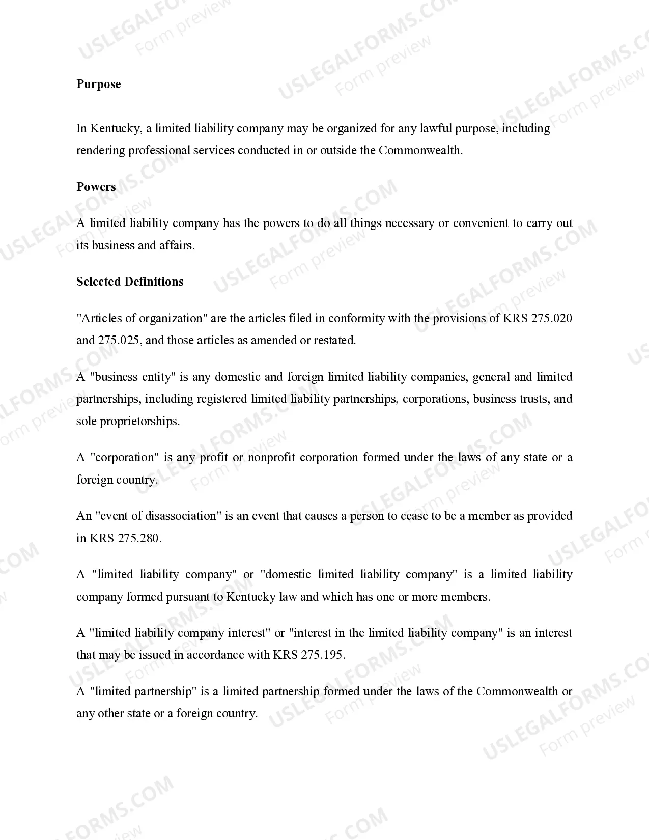 Preview Kentucky Professional Limited Liability Company PLLC Formation Package