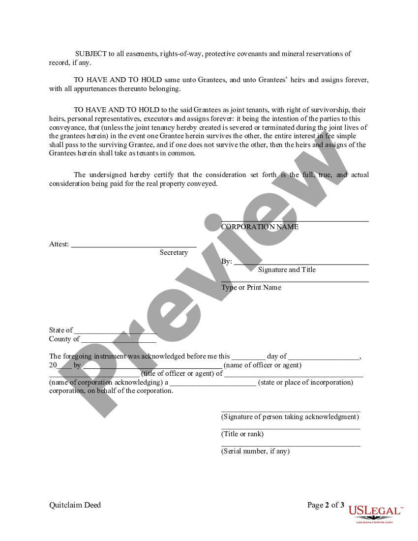 Kentucky Quitclaim Deed from Corporation to Husband and Wife - Ky ...