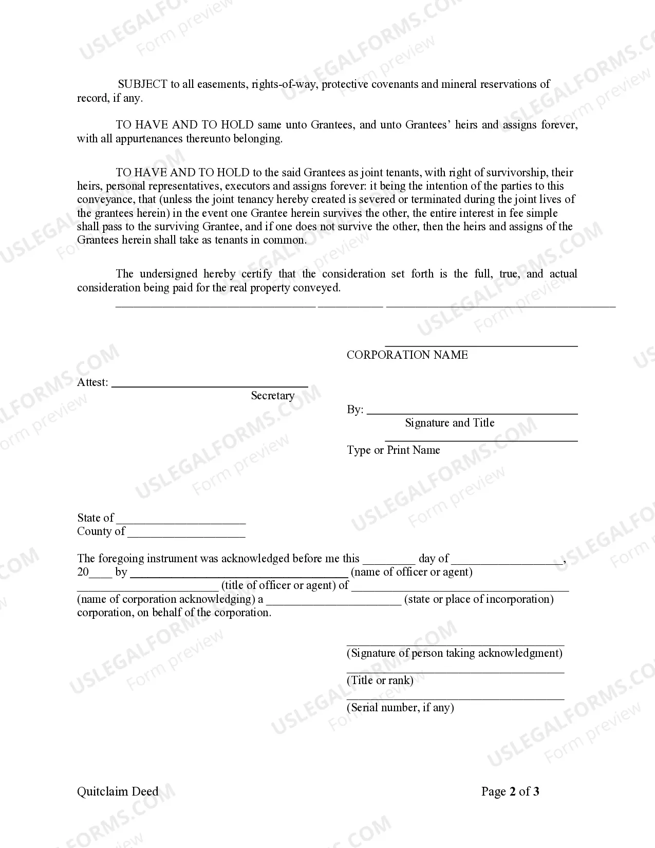 Preview Quitclaim Deed from Corporation to Husband and Wife