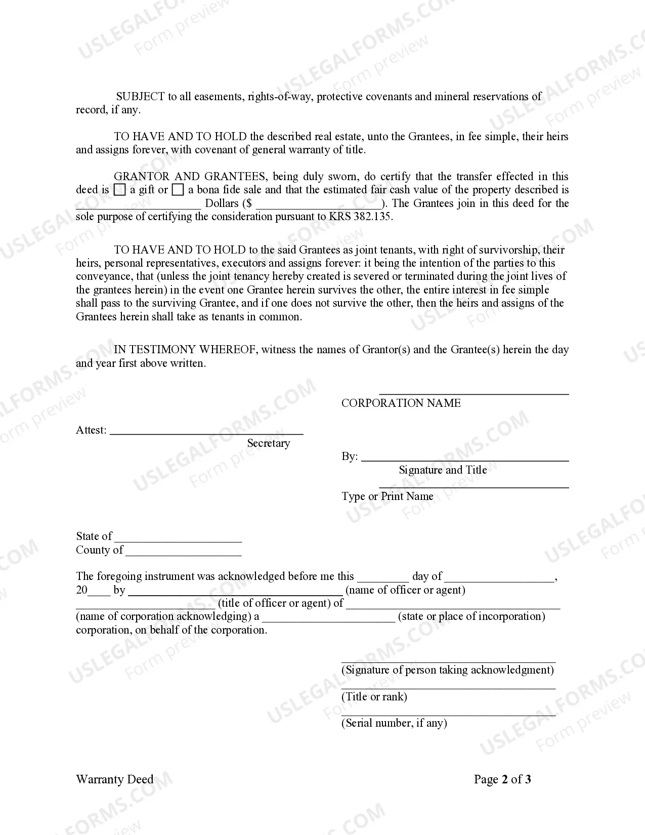 Preview Warranty Deed from Corporation to Husband and Wife