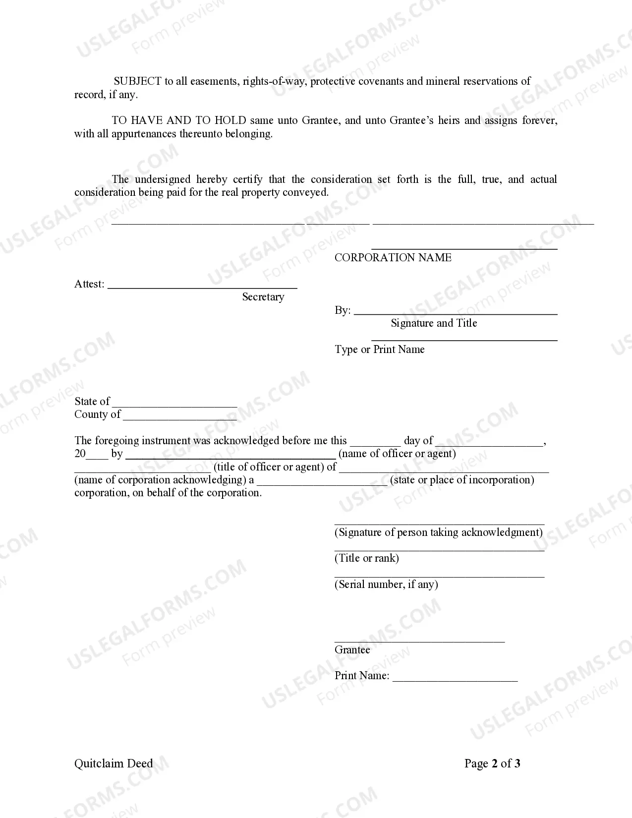 Preview Quitclaim Deed from Corporation to Individual