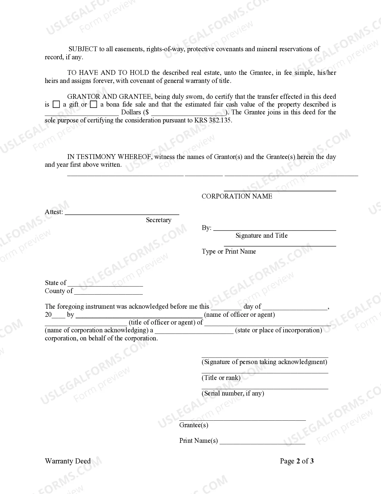 Preview Warranty Deed from Corporation to Individual