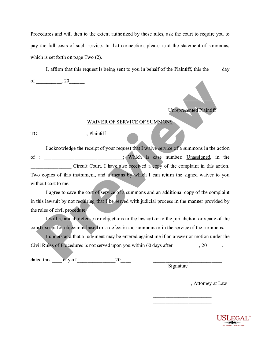 Louisville Kentucky Notice Of Lawsuit And Request For Waiver Of Service 