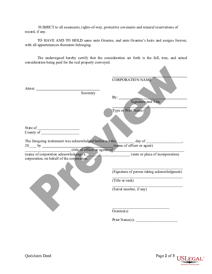 Kentucky Quitclaim Deed from Corporation to Corporation | US Legal Forms