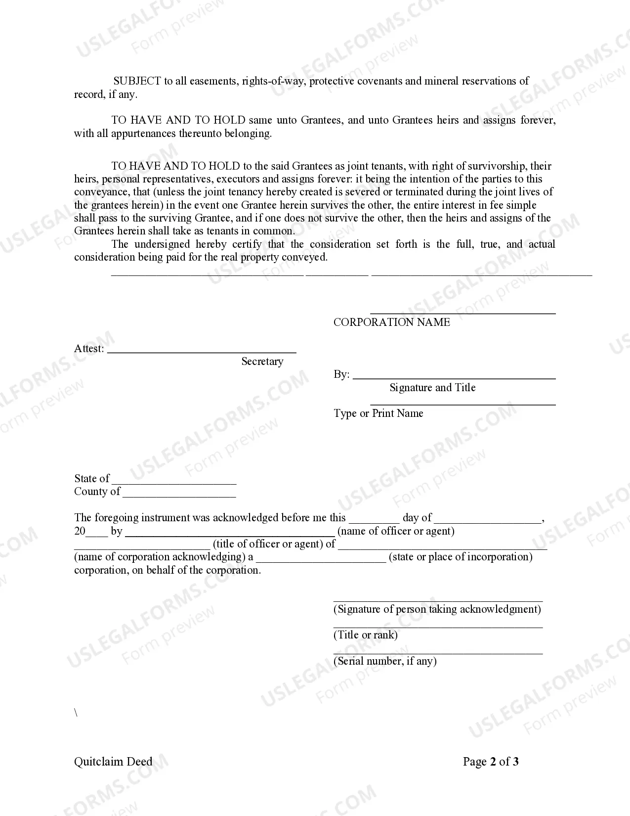 Preview Quitclaim Deed from Corporation to Two Individuals