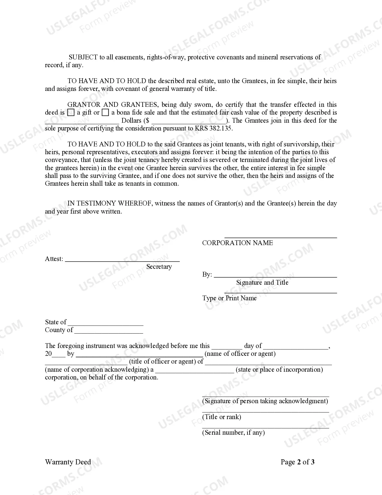 Preview Warranty Deed from Corporation to Two Individuals