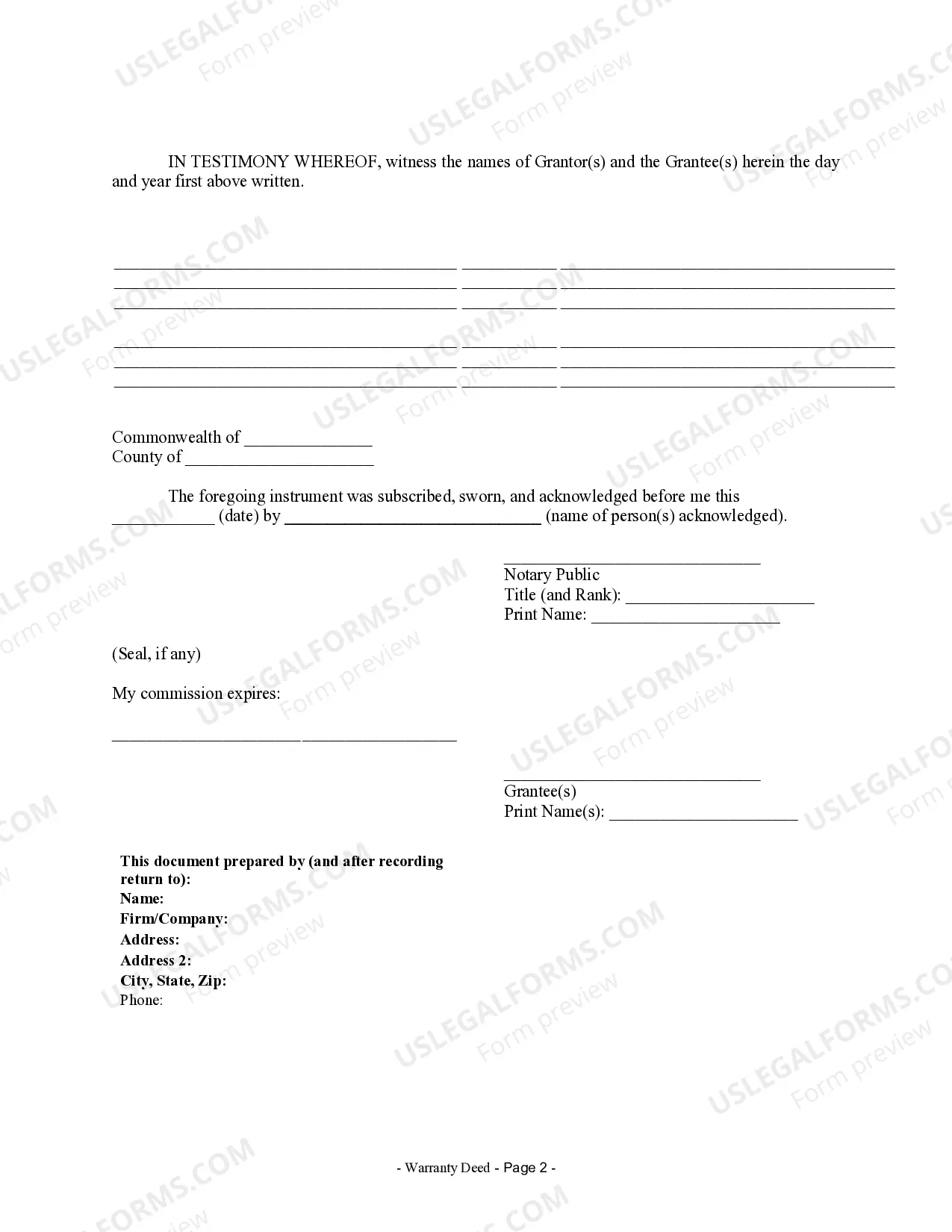 Preview Warranty Deed from Husband and Wife to a Trust