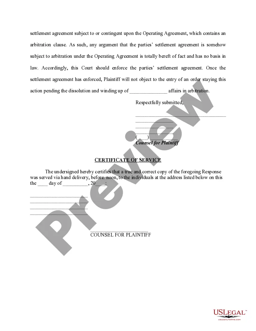 Preview Plaintiff's Response to Defendants' Motion to Compel Arbitration and Dismiss or Stay Proceedings