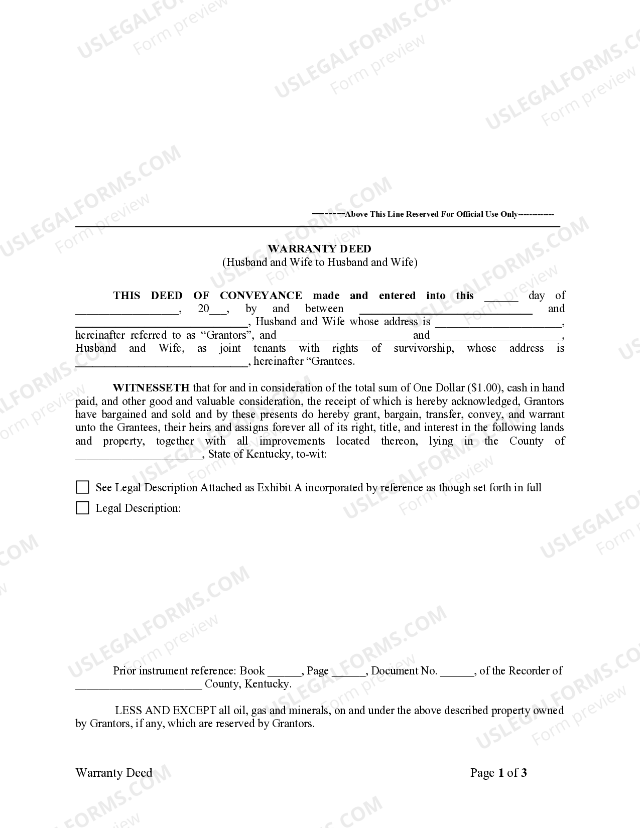 Kentucky Warranty Deed from Husband and Wife to Husband and Wife