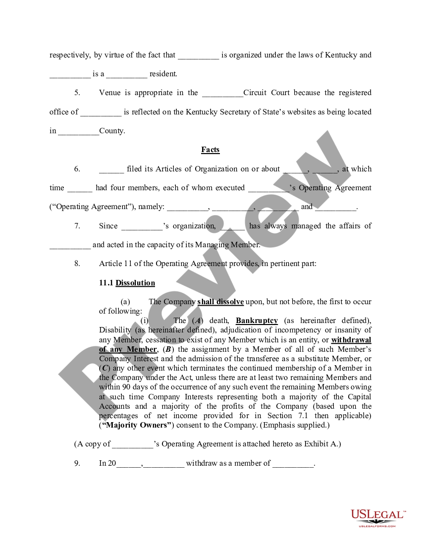 Kentucky Petition For Judicial Dissolution | US Legal Forms