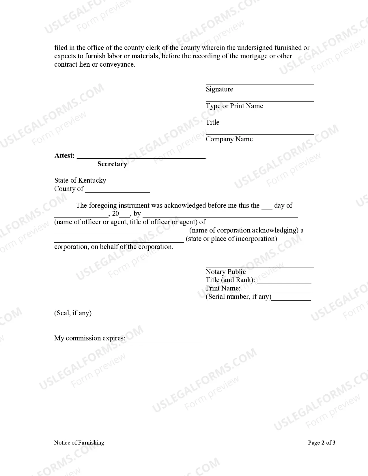 Preview Notice of Furnishing - Corporation or LLC