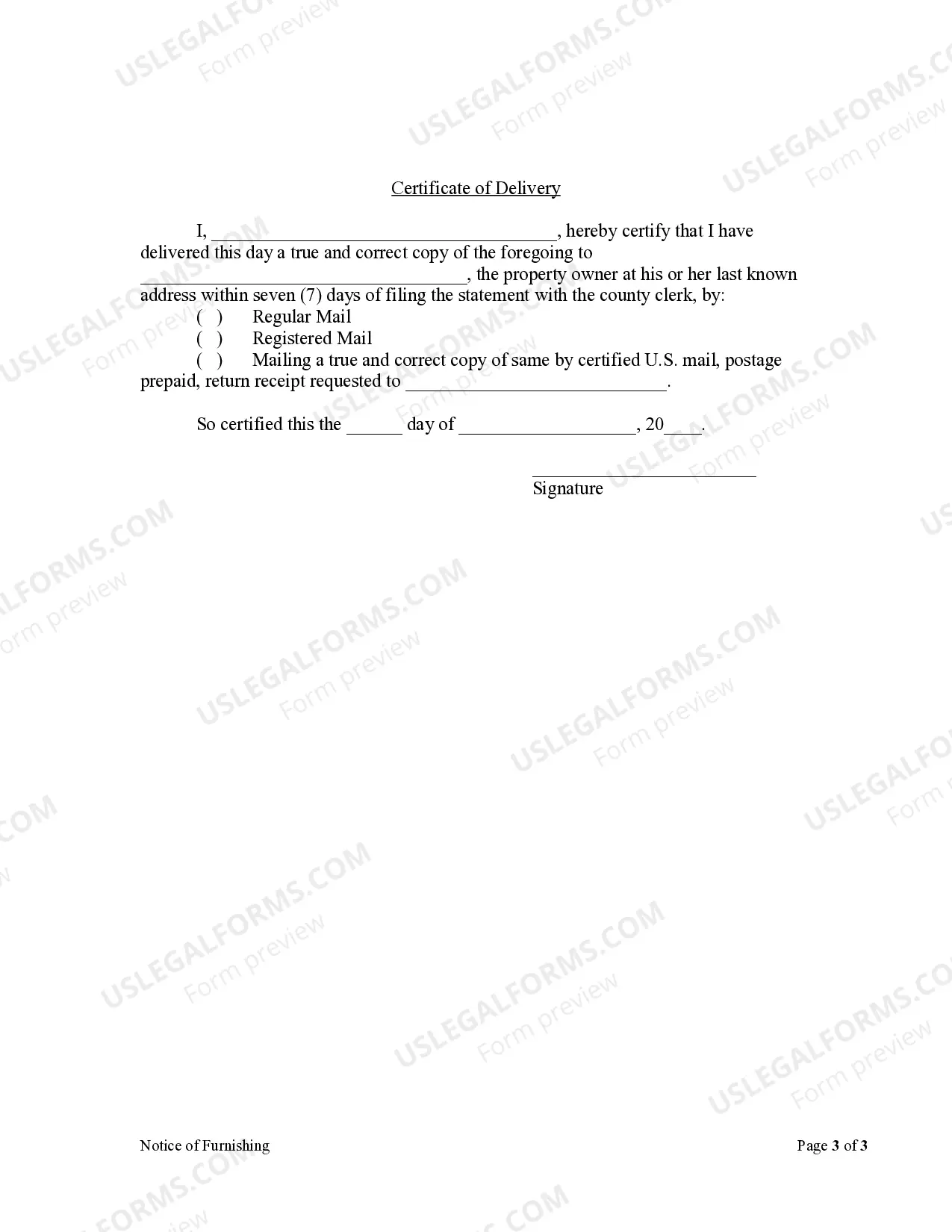 Preview Notice of Furnishing - Corporation or LLC