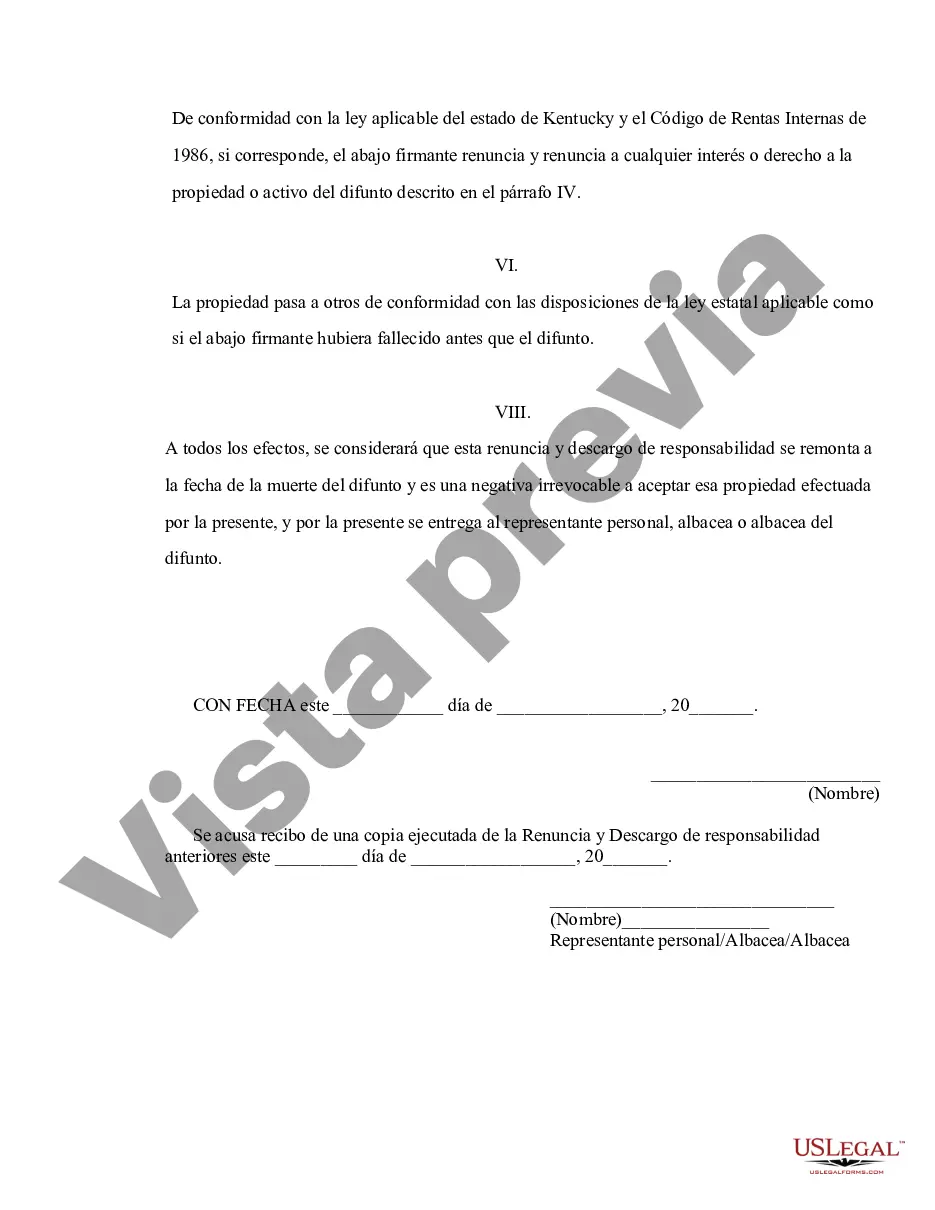 Preview Renuncia y descargo de responsabilidad de inquilino conjunto o interés de arrendamiento de Kentucky