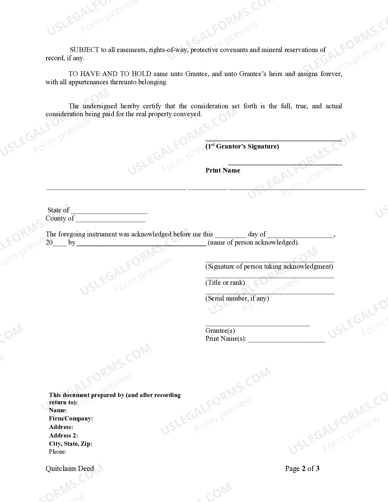 Preview Quitclaim Deed from Individual to Individual