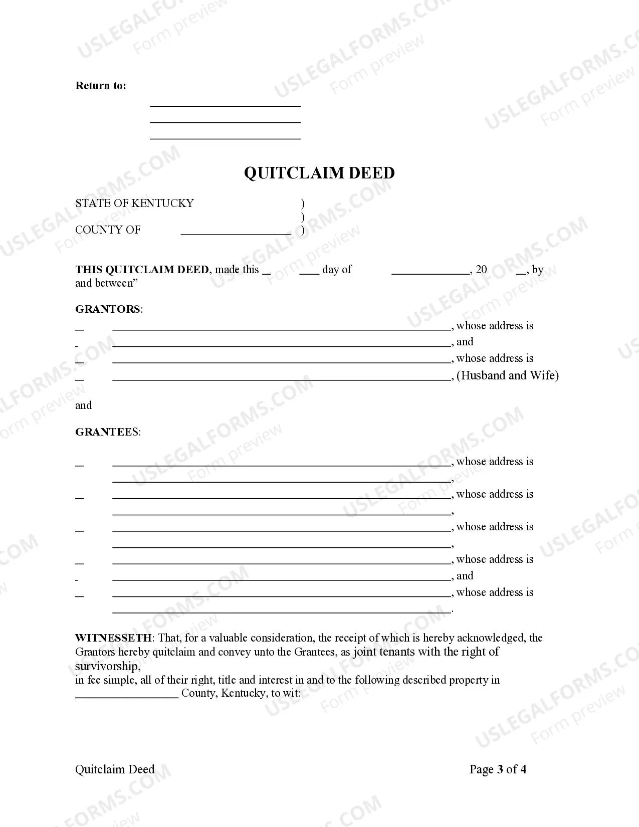 Preview Quitclaim Deed - Husband and Wife, or Two Individuals, to Five Individuals