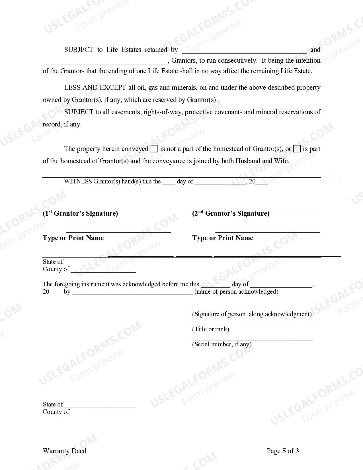 Preview Warranty Deed to Child Reserving a Life Estate in the Parents