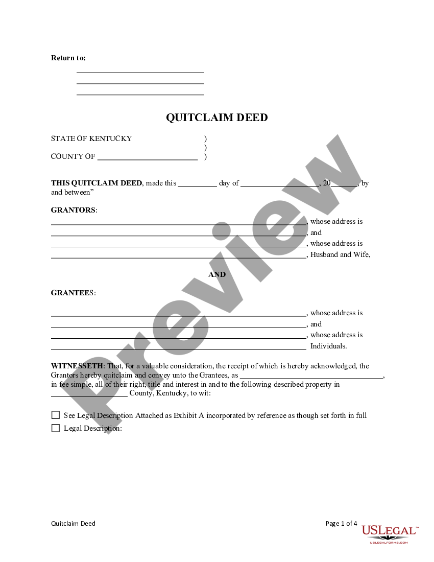 Louisville Kentucky Quitclaim Deed From Husband And Wife Two Individuals To Husband And Wife 8921