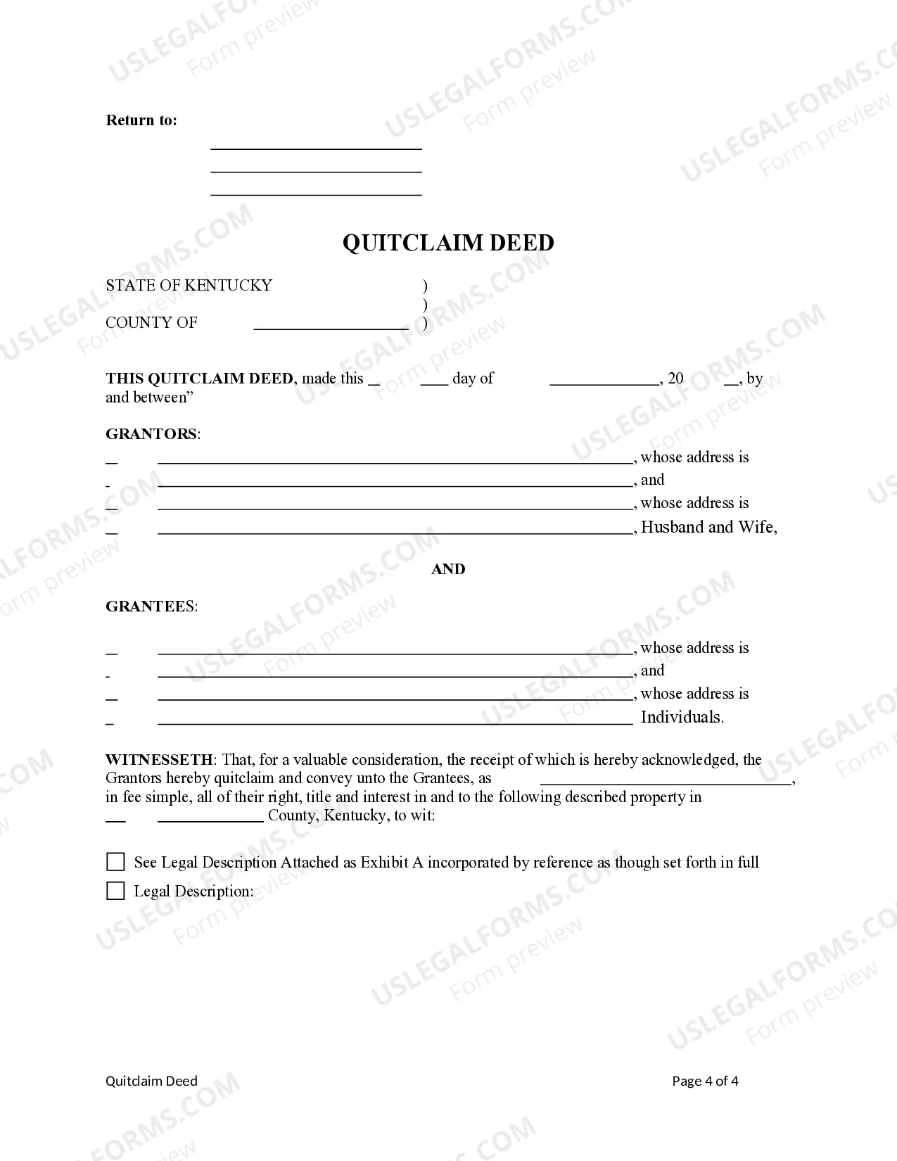 Preview Quitclaim Deed from Husband-and-Wife / Two Individuals to Husband-and-Wife / Two individuals