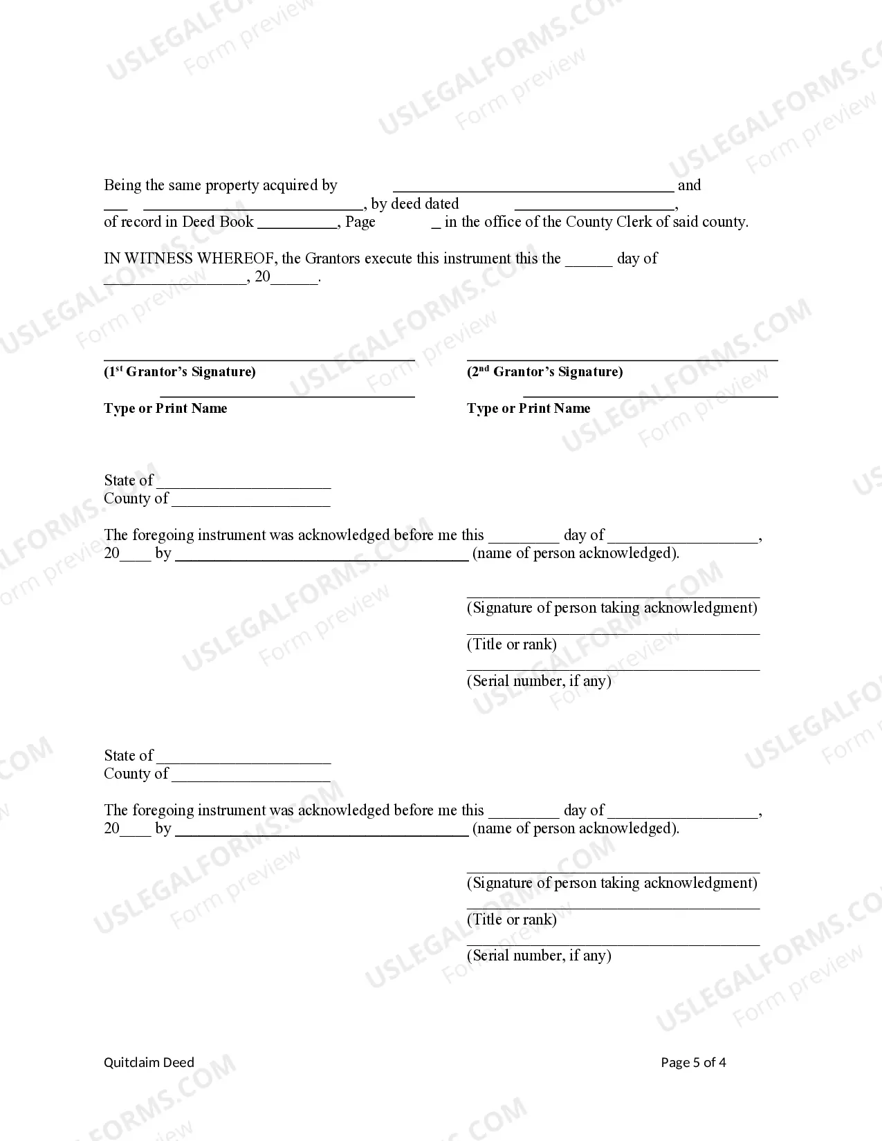 Preview Quitclaim Deed from Husband-and-Wife / Two Individuals to Husband-and-Wife / Two individuals