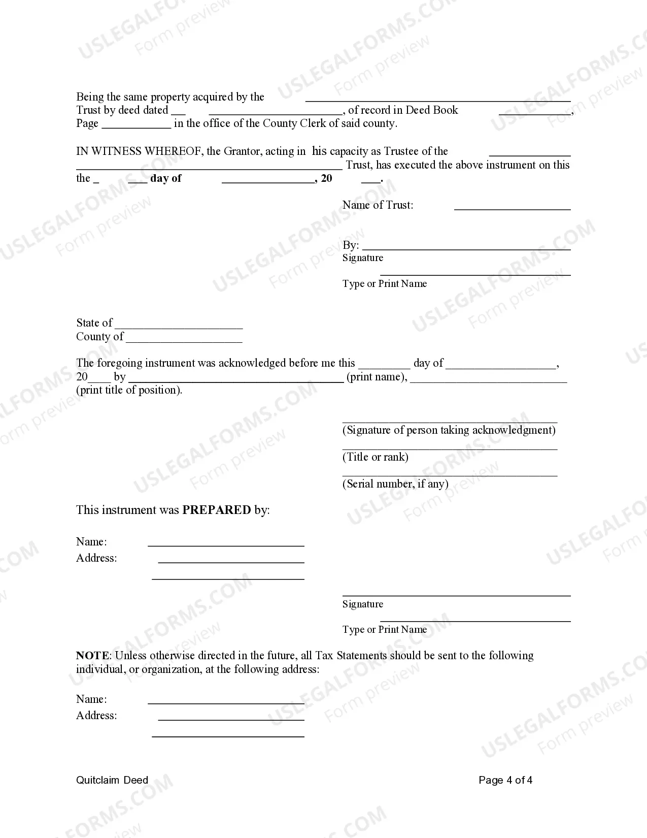 Preview Quitclaim Deed from a Trust to an Individual