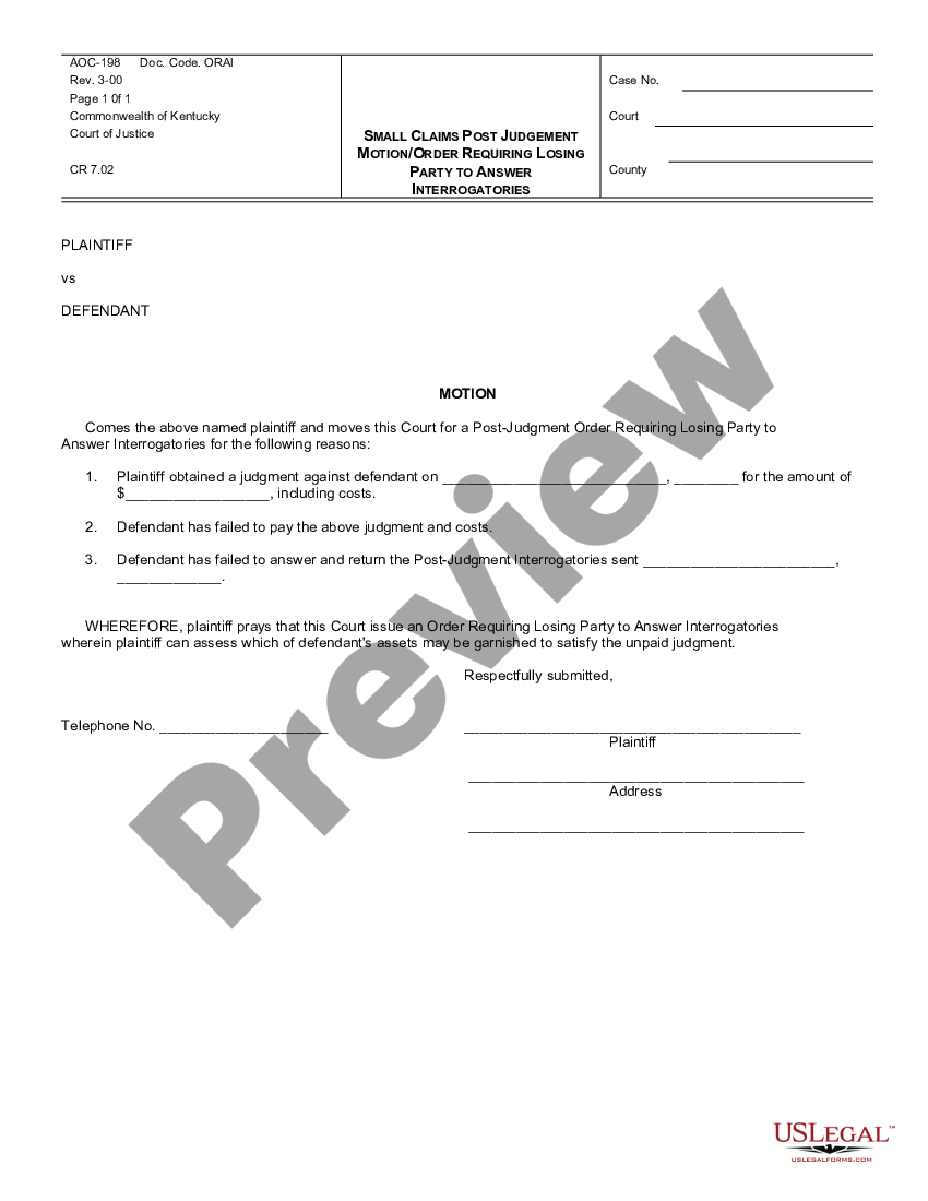 Pro Se Motion Form Kentucky Form US Legal Forms