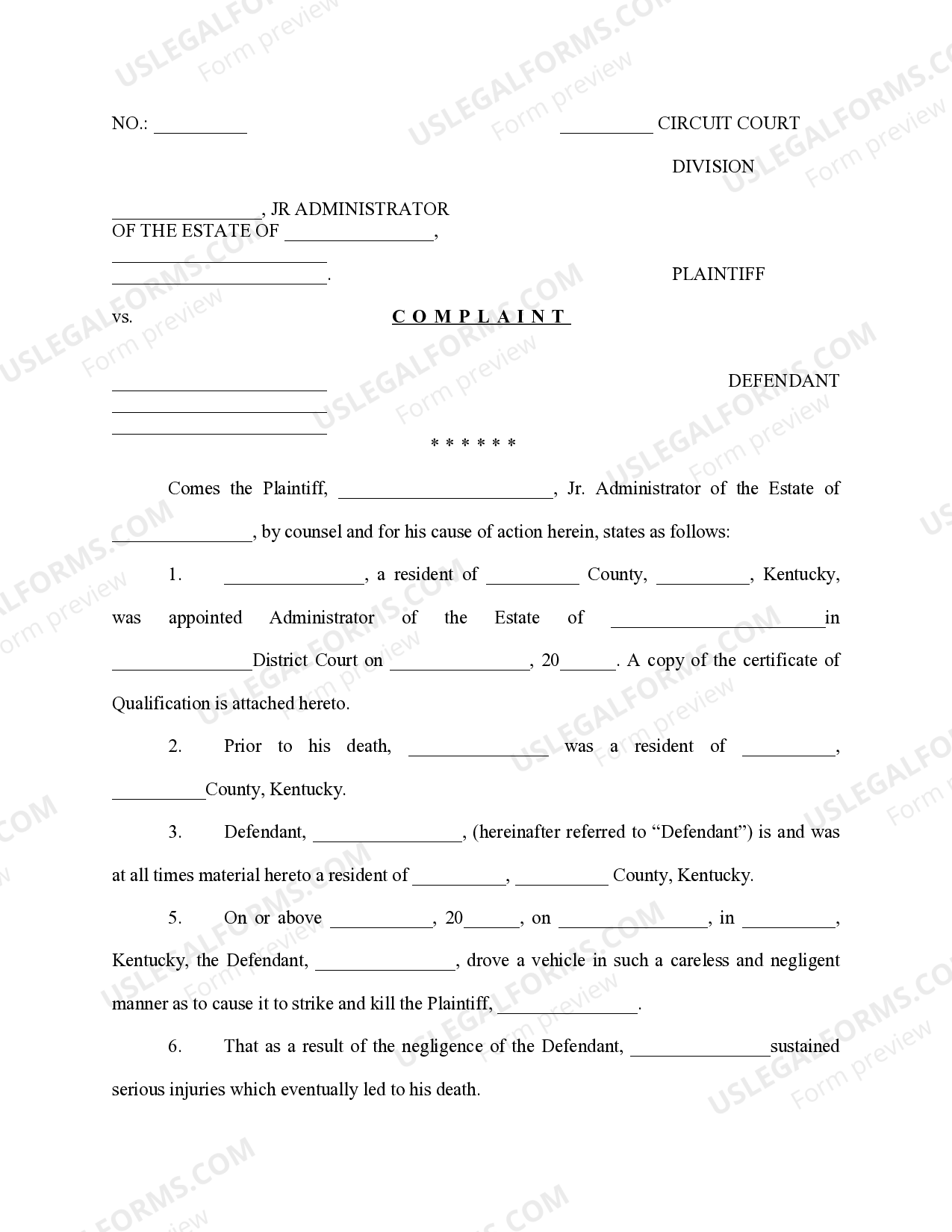 Kentucky Complaint Kentucky Easement US Legal Forms