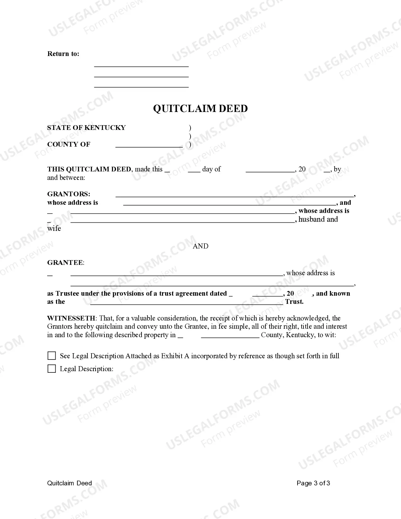 Preview Quitclaim Deed from Husband and Wife / Two Individuals to a Trust