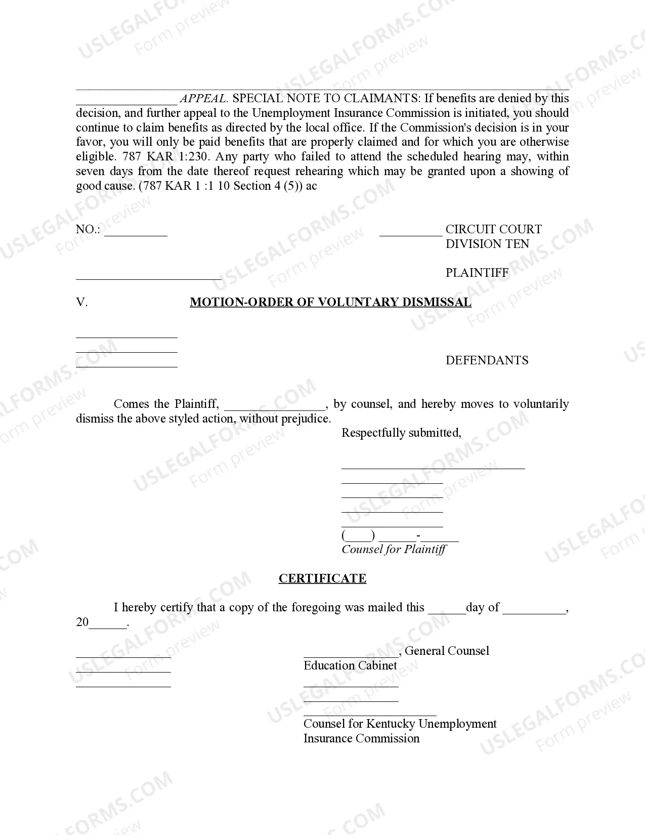 Preview Order Of Voluntary Dismissal