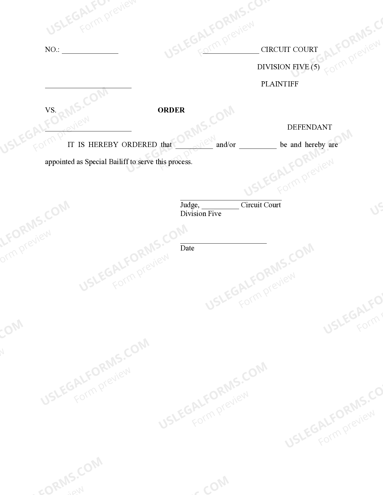 Louisville Kentucky Affidavit for Special Bailiff US Legal Forms
