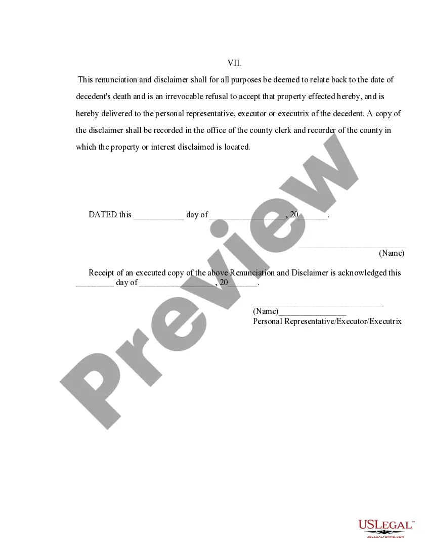 Preview Kentucky Renunciation and Disclaimer of Real Property Interest