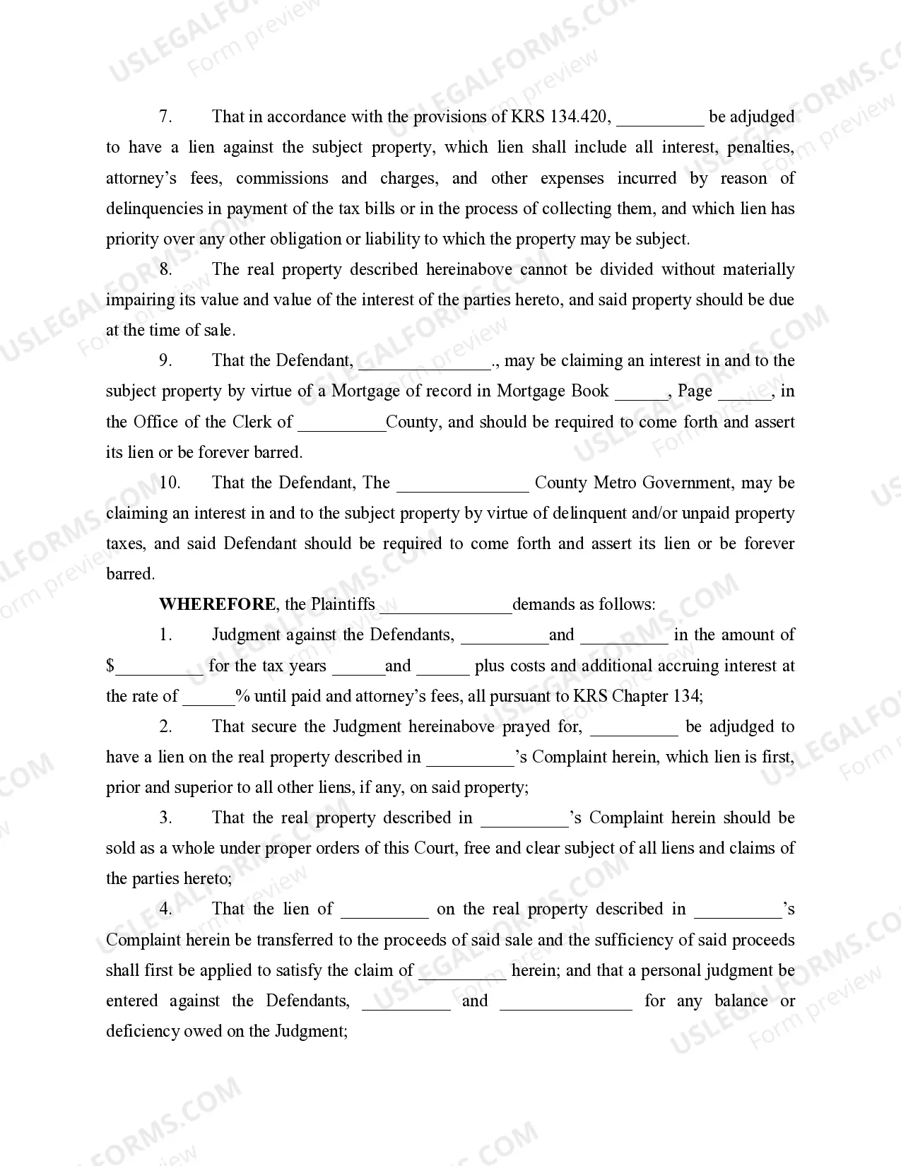 Preview Complaint - Property Tax Lien