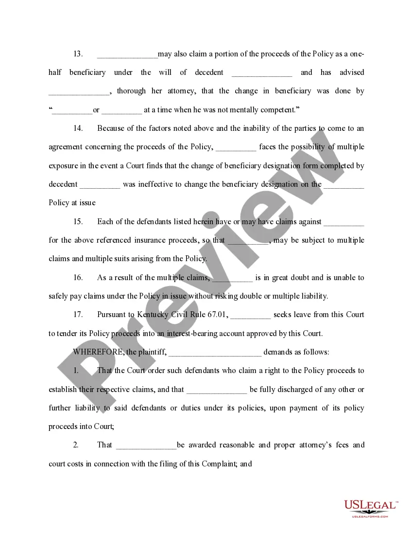 Get Complaint for Interpleader Preview Complaint for Interpleader