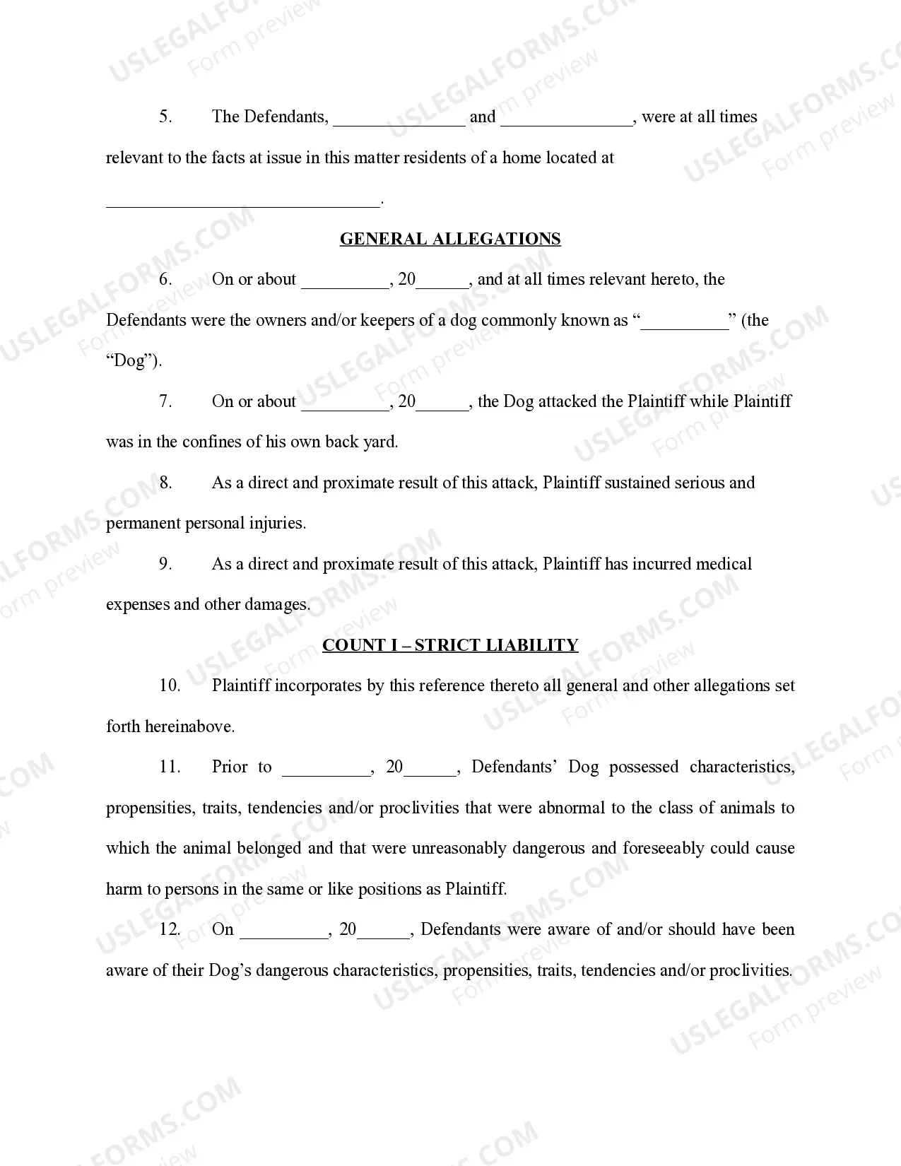 Preview Complaint- Dog Bite