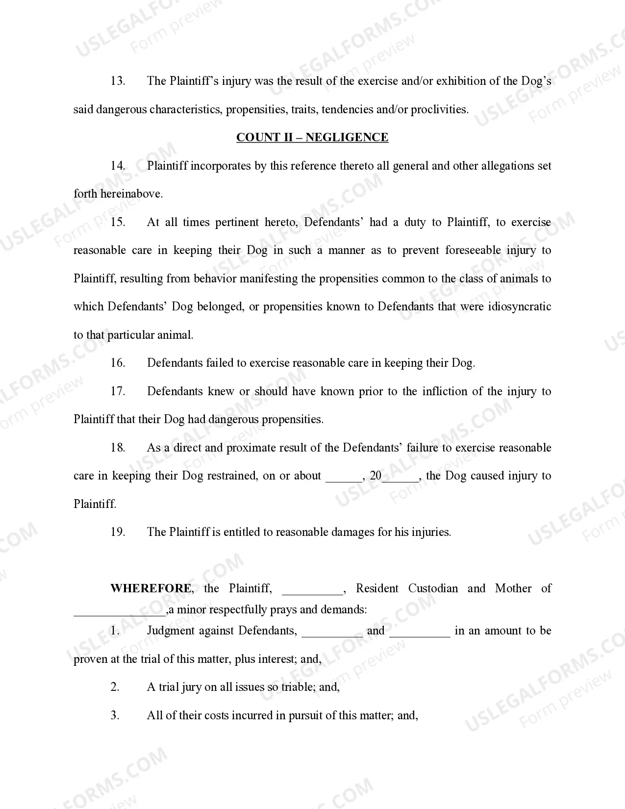 Preview Complaint- Dog Bite