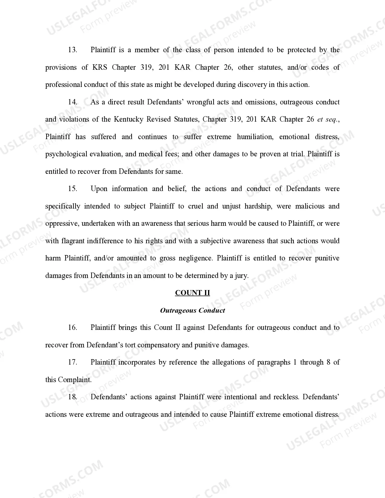 Preview Complaint - Fraud, Outrageous Conduct