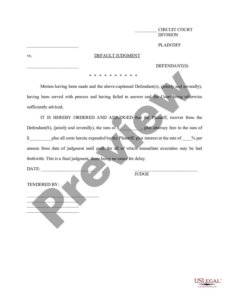 Kentucky Default Judgment Us Legal Forms 2407