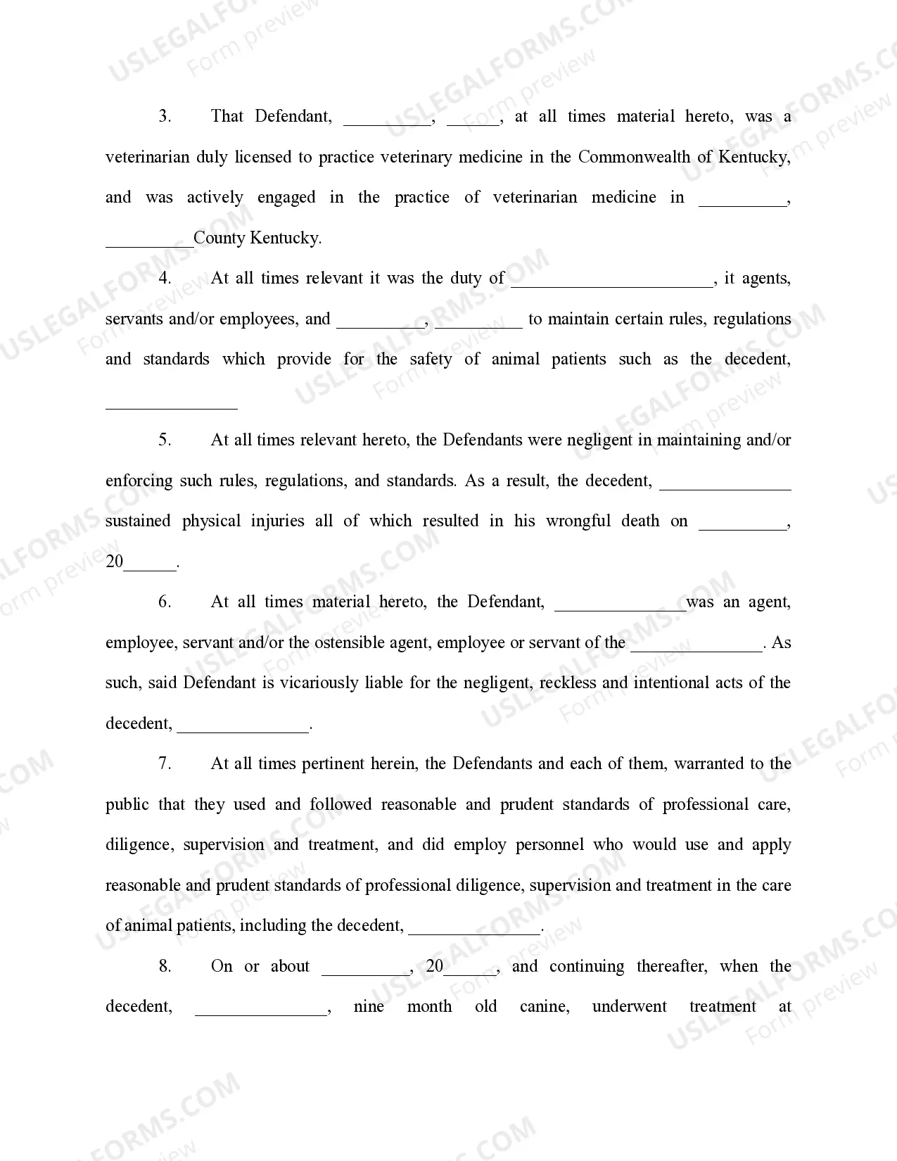 Preview Complaint- Veterinarian Malpractice