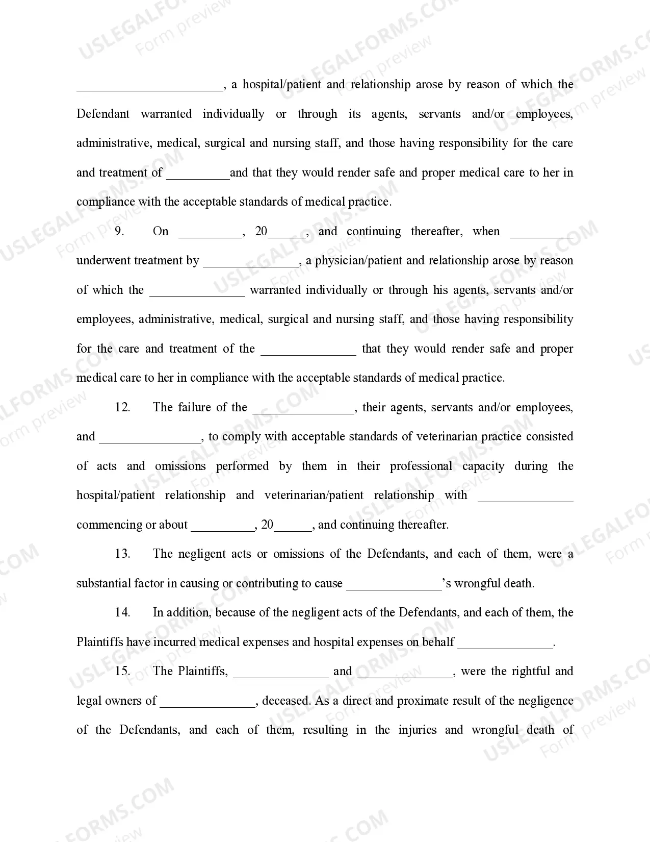 Preview Complaint- Veterinarian Malpractice