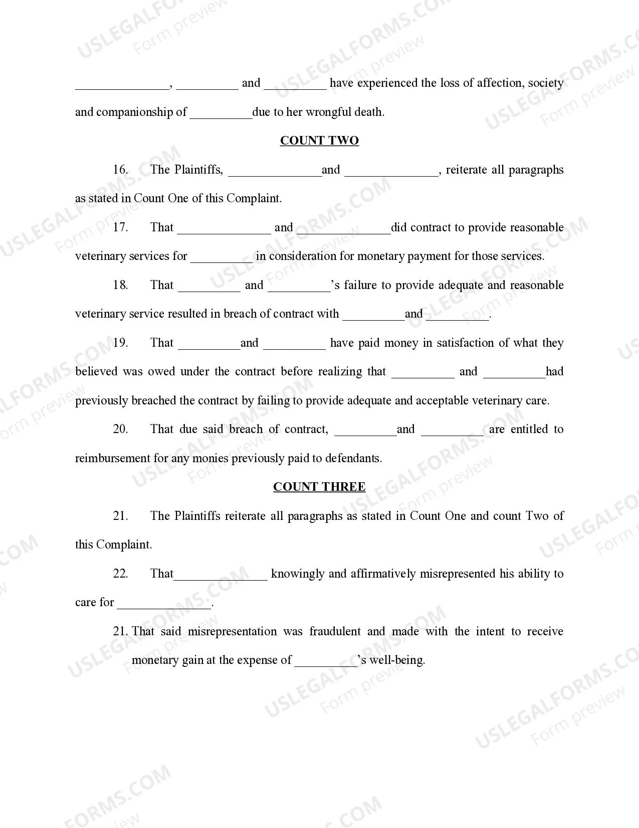 Preview Complaint- Veterinarian Malpractice