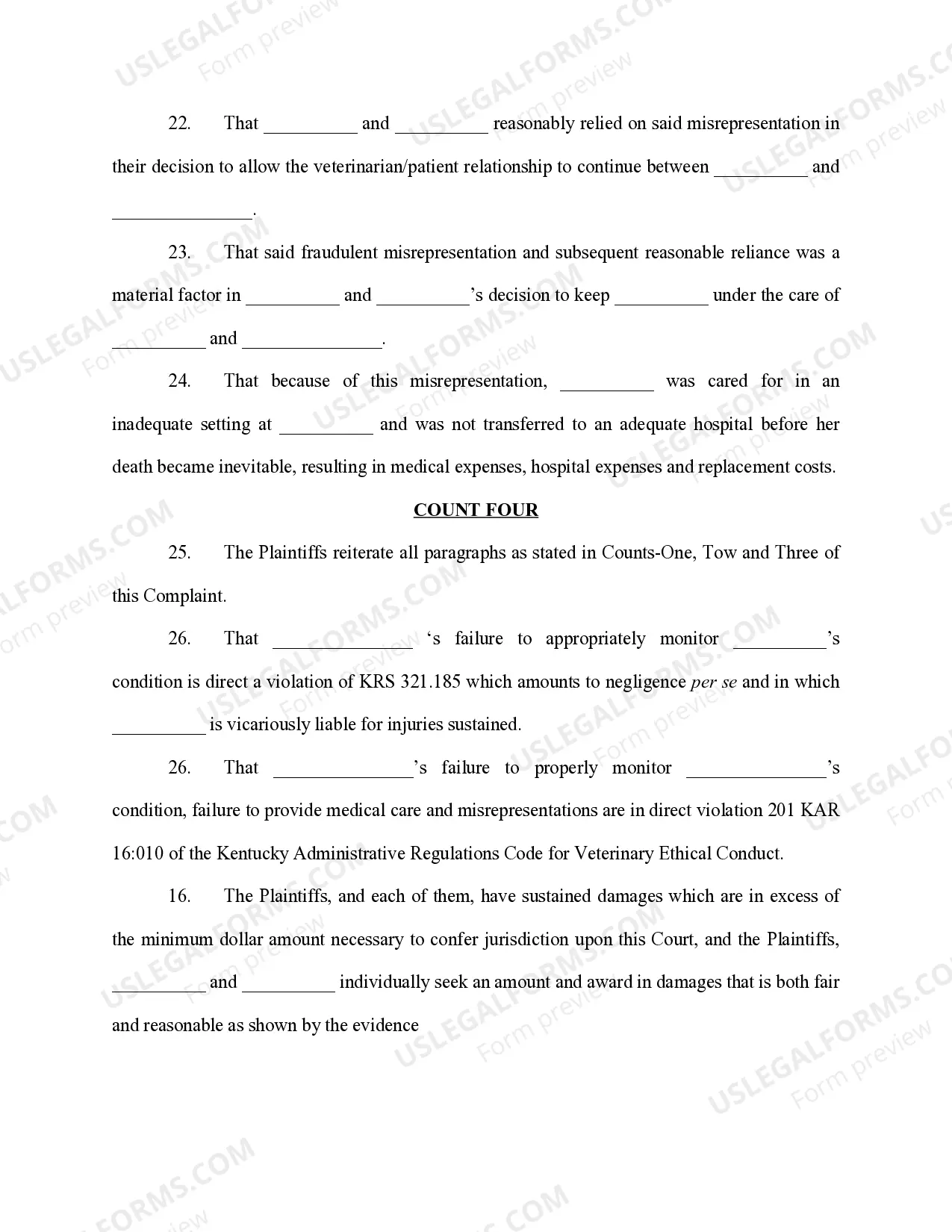 Preview Complaint- Veterinarian Malpractice