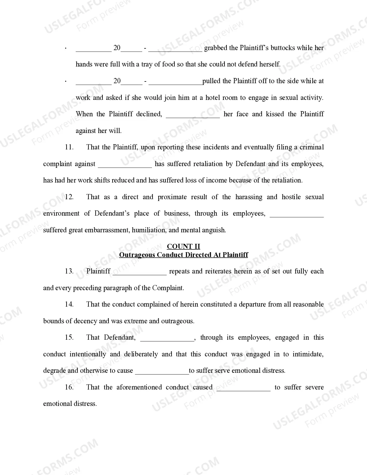 Preview Verified Complaint- Sexual Harassment in Workplace