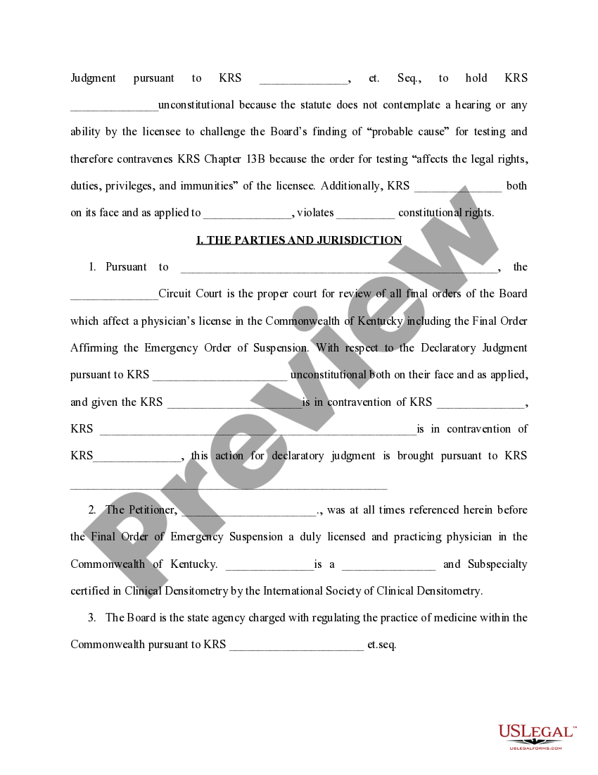 Kentucky Petition for Judicial Review and Action for Declaratory